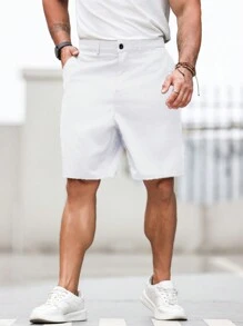 Manfinity Homme Men Plus Casual Solid Bermuda Shorts With Slant Pockets, Summer - White - View 1