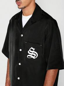 SUMWON Boxy Fit Nylon Shirt With Front And Back Graphic Print - Black - View 5