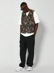 SUMWON Zip Through Gilet With All Over Print - Army Green - View 4