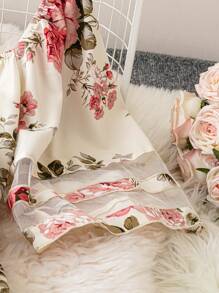 SHEIN Clasi Plus Size Mùa hè Váy lưới tương phản thanh lịch - Màu be - Xem 4