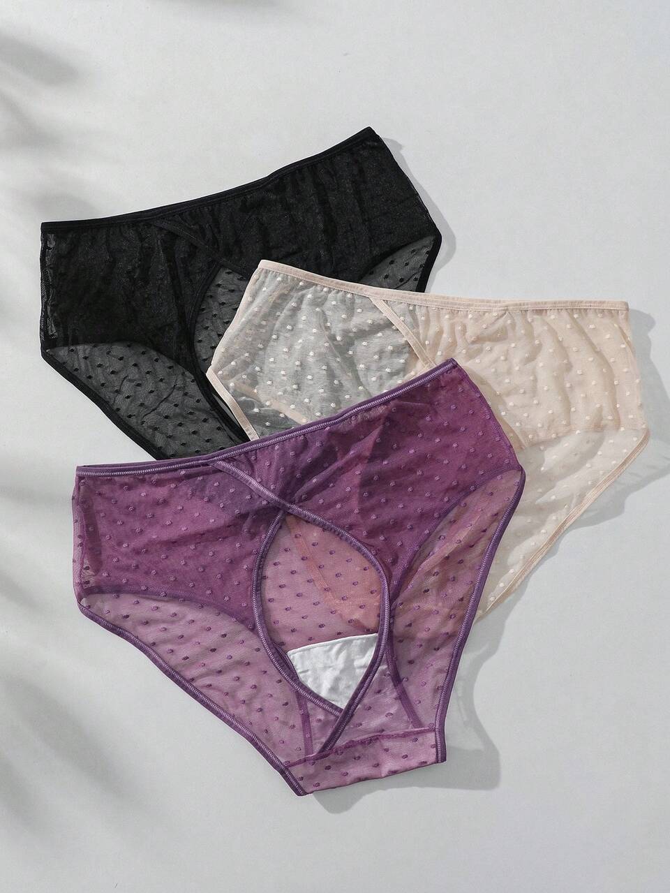 Ladies' Sexy Polka Dot Sheer Mesh Triangle Panties ,3 Pcs