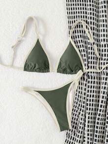 Swim Mod Conjunto de bikini sexy para mujer con bloques de color para playa de verano - Verde militar - Ver 7