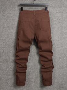 Manfinity Homme 男士加大尺碼純色簡約日常牛仔褲 - 酒紅色 - 查看 2