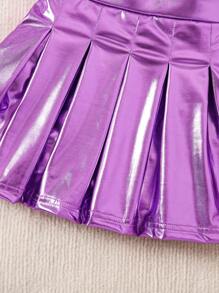 SHEIN Conjunto casual de 2 piezas con chaleco de cuello redondo con impresión de personajes de verano y falda plisada para niña joven