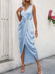 SHEIN Clasi Abito fasciante con spalle scoperte di colore unito elegante da donna per l\'estate - celeste - Visualizzare 6