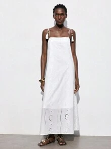 Maija 女士轻盈棉质连衣裙，花卉刺绣，细肩带，流苏吊坠，适合春季、夏季、邮轮旅行、海滩、毕业季