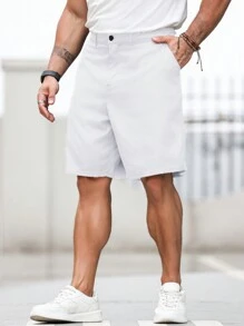 Manfinity Homme Men Plus Casual Solid Bermuda Shorts With Slant Pockets, Summer - White - View 5