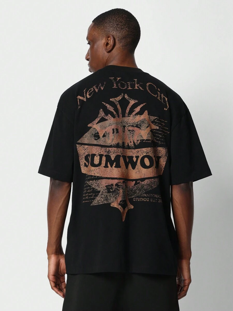 SUMWON Camiseta con gráfico impreso de la ciudad de Nueva York - Negro - Ver 1