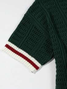 男士V领休闲运动针织套头衫，学院风，短袖，春夏款 - 綠色 - 查看 8