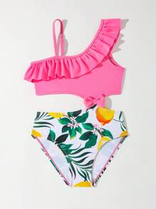 SHEIN 少女多彩印花單件泳衣 - 彩色 - 查看 4