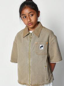 SUMWON Tween Girls Boxy Fit Denim Shirt - Khaki - View 3