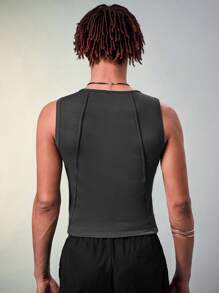 FeverCity Men's Slim Fit Crop Top Tank Top Suitable For Daily Wear In Spring And Summer - Dark Grey - View 3