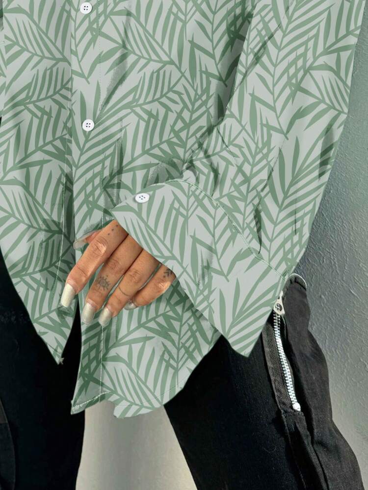 Women's Loose Fit Plant Printed Shirt