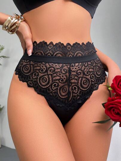 Snug Zone Women's Fashion Mid-Waist Lace Triangle Panties, 1pc Lingerie