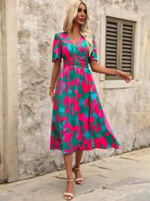 SHEIN Clasi Dopamine Print Colorful Thigh-High Slit Summer Vacation Dress,Summer Dresses For Women - Multicolor - View 3