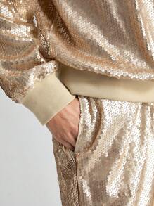 Ontre Conjunto De 2 Piezas De Sudadera Con Cuello Redondo, Mangas Caídas Y Pantalones Cortos - Caqui - Ver 10