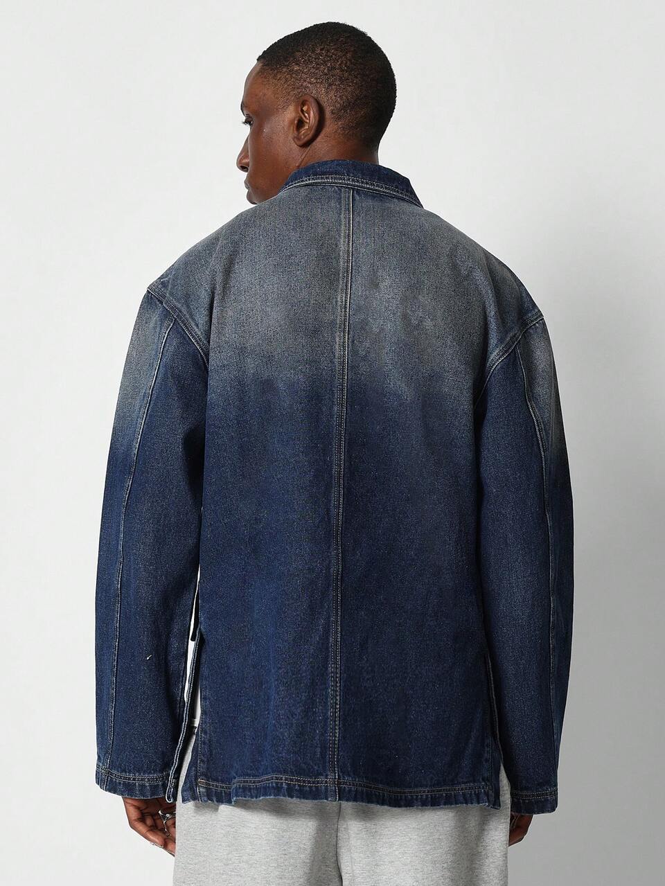 SUMWON Camisa Denim Caixote com Bolso Remendado e Caimento Alongado