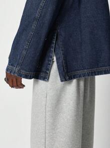 SUMWON Oversize passender langärmeliger Denim-Hemd mit Pattentasche-Detail - Blau - Übersicht 4