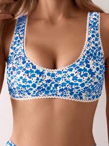 SHEIN Swim 女士夏季海灘小花設計性感比基尼套裝 - 彩色 - 查看 3