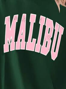 Calvaya Camiseta de mujer de talla grande con cuello redondo, manga corta, corte holgado y estampado de letras para el verano - Verde Oscuro - Ver 3