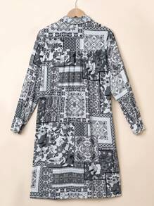 Astylish Women's Floral Print Button Down Long Kimono Cardigan Boho Chic Vacation Loose Fit Open Front Cover Up Summer Beach Duster - Grey - View 5