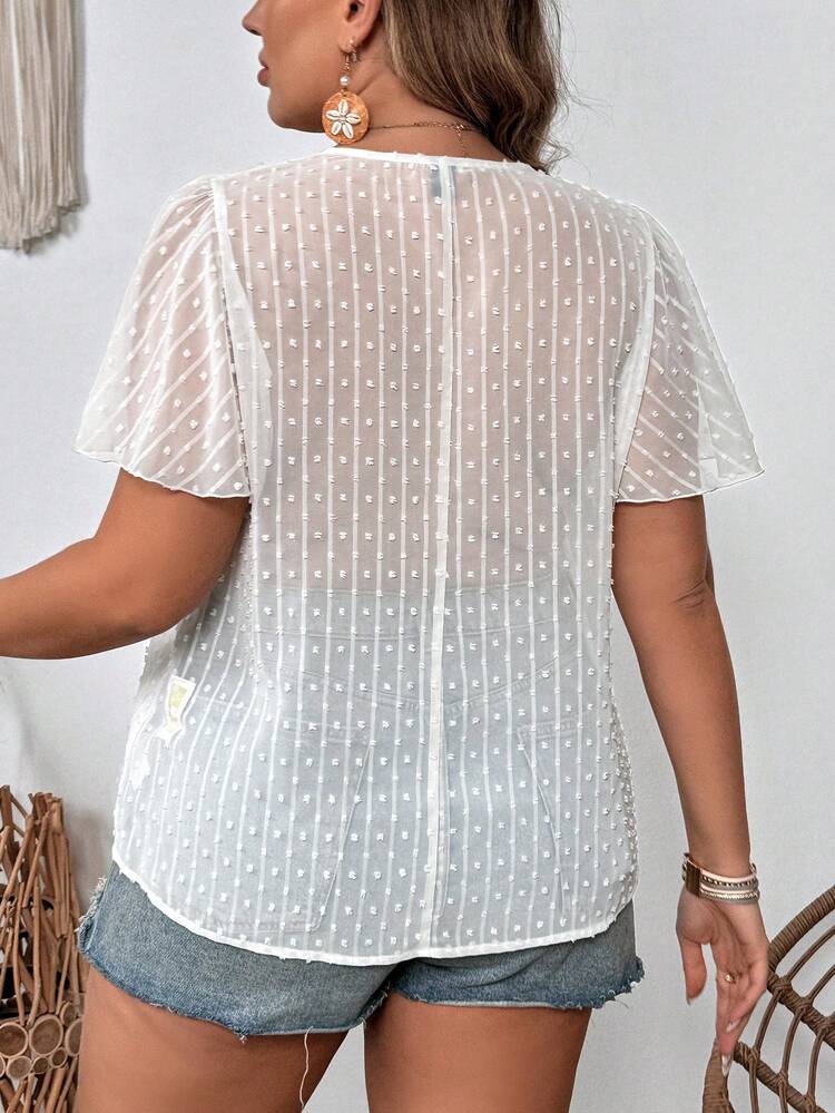 Plus Size Square Collar Casual Short Sleeve Shirt, Summer