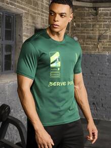 Manfinity Sport Corelite Boyfriend Style Men's Round Neck Letter Printed Summer Short Sleeve Workout T-Shirt