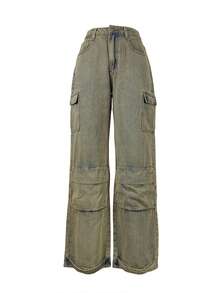 Quần Jeans Ống Thẳng Thường Ngày Túi Tiện Dụng Cho Nữ - Màu xanh lam - Xem 4