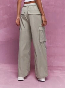 SHEIN Unity Casual Utility Caro Trouser With Drawstrings - Green - View 2