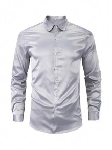 男士秋季宴会长袖混纺面料正装衬衫