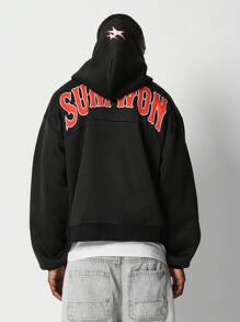SUMWON Oversized Fashion Hoodie Star Logo Print Streetwear Sweatshirt Front Back Graphic Design Layering Comfort Winter Fall Essential - Black - View 1