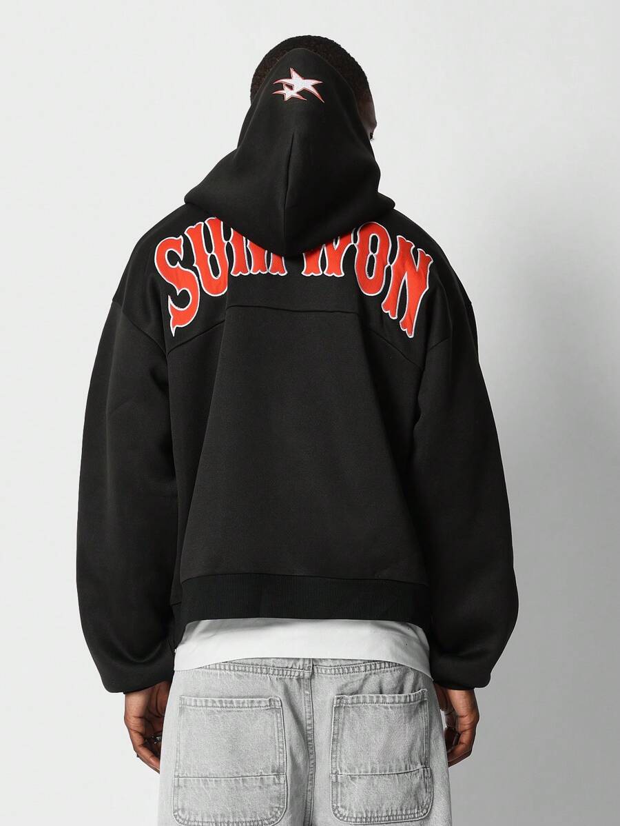 SUMWON Oversized Fashion Hoodie Star Logo Print Streetwear Sweatshirt Front Back Graphic Design Layering Comfort Winter Fall Essential - Black - View 1