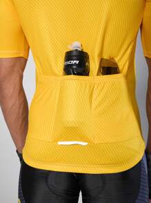 SHEIN Riding Áo đạp xe tay ngắn khóa kéo màu trơn mùa hè - Màu vàng - Xem 3