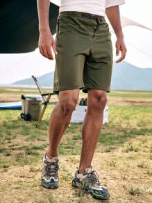 In My Nature Solid Color Outdoor Summer Shorts With Pockets - Army Green - View 5
