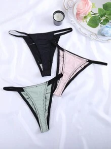 3pcs/Pack Sexy Lace Splicing Color Block Women's Thong Panties - Multicolor - View 2