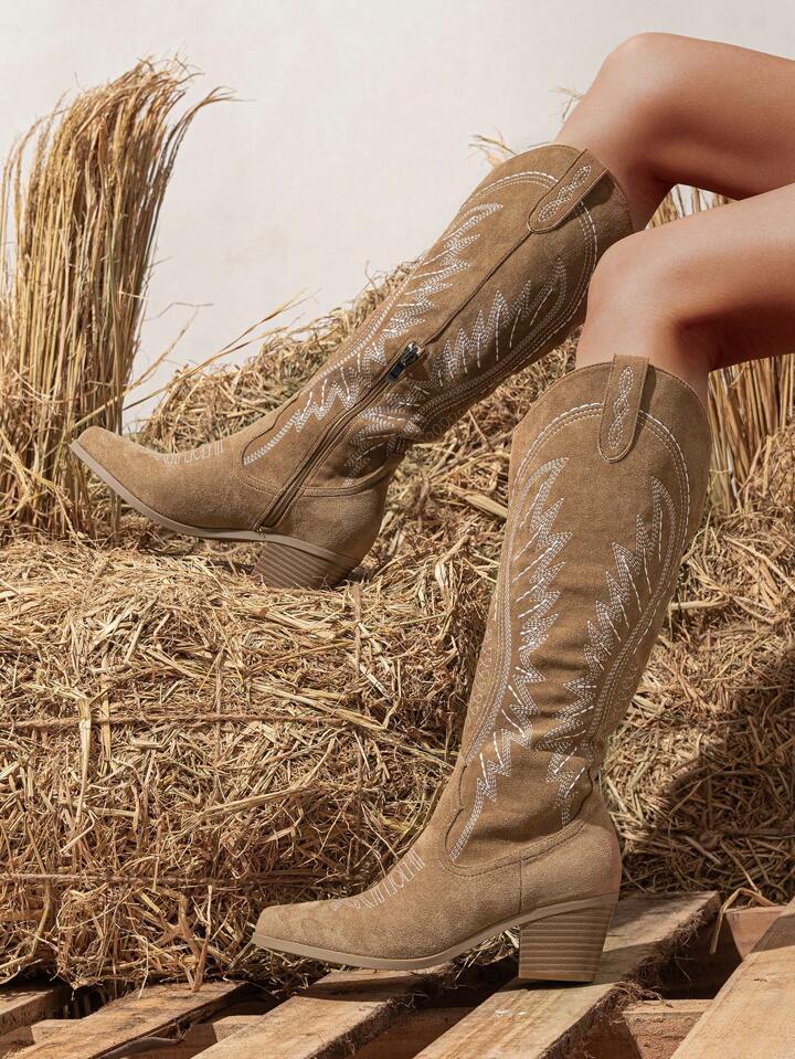 Stylish velvet chunky high heel boots sales