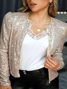 Plus Size Women's Glitter Long Sleeve Jacket Cardigan Top