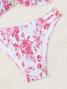 SHEIN Swim Women's Summer Beach Floral Print Halterneck Sexy Bikini Set, Random Print