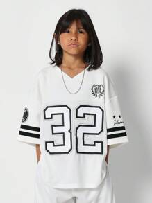 Conjunto de 2 piezas de camiseta tipo jersey de béisbol y pantalón corto para niñas preadolescentes - Blanco - Ver 4