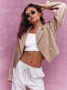 MISSGUIDED Áo khoác trench coat hai hàng khuy cài nút mặc mùa đông - Lạc đà - Xem 1