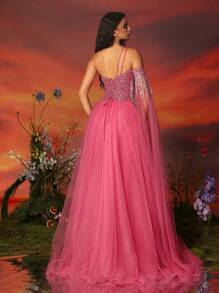 VIPGIRL Elegant And Noble Mesh Dress For Formal Occasions, Prom Evening Wedding Guest Gown, For Graduation, Dinner Party Dress - 粉色 - 查看 2