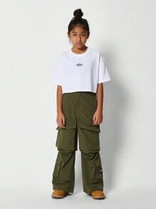 SUMWON Tween Girls Crop Fit Tee And Cargo Pant 2 Piece Set - Army Green - View 1