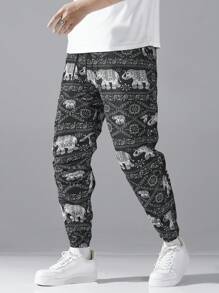 Men's Digital Allover Print Graffiti Design Casual Jogger Work Pants