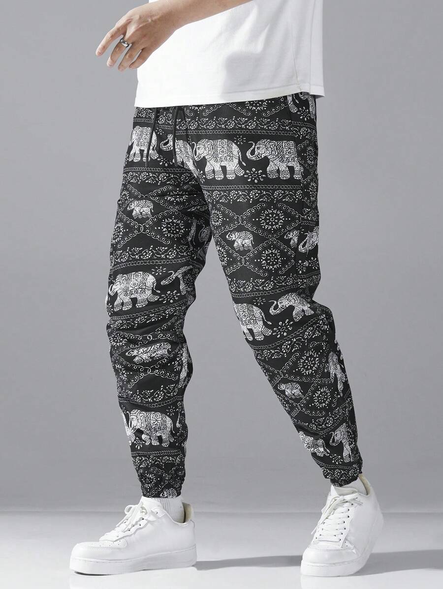 Men's Digital Allover Print Graffiti Design Casual Jogger Work Pants