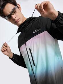In My Nature ผู้ชายไล่โทนสีเย็บปะติดปะต่อกัน Drawstring คลุมด้วยผ้าแจ็คเก็ตป้องกันแสงแดดกลางแจ้ง - สีชมพูพาสเทล - ดู 4