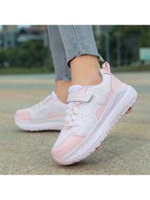 女童可拆卸四輪溜冰鞋，適用於學生和青少年 - 粉色 - 查看 10