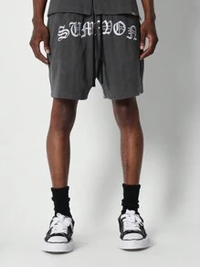 SUMWON Checkered Button Through Shirt With Embroidery And Short 2 Piece Set - Dark Grey - View 4