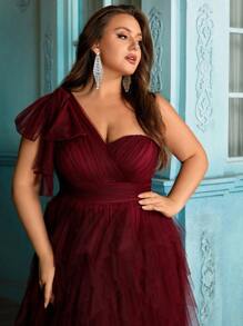 QOQ Stylish Elegant Women Plus Size Formal Dress Summer Evening Gown For Dinner Party, Formal Events, Cocktail Party, Birthday Parties, Galas Solid Color Slit Asymmetrical Neck Dresses