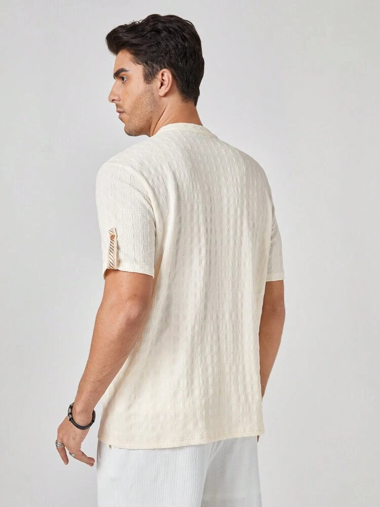Men's New Knitted Jacquard Short Sleeve Casual Polo Shirt, Suitable For Daily Wear In Spring And Summer