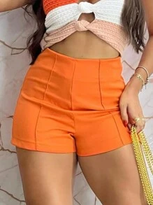 Apperloth A Street Solid High Waist Stretchy Seam Detail Casual Slim Fit Skinny Shorts